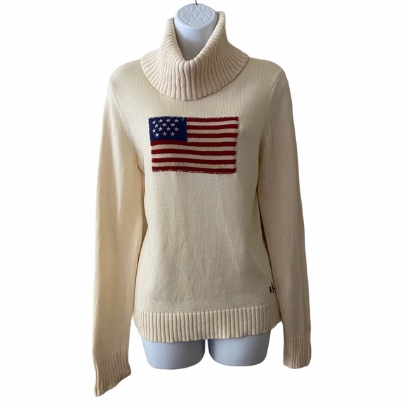 Vtg Ralph Lauren Knit Flag Emb 